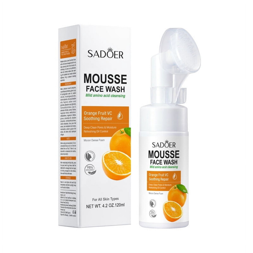 Orange Cleansing Mousse Sadoer Aloe Strawberry Avocado Amino Acid With Brush Head Facial Cleanser