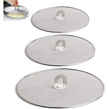 Tutuviw3PCS Vetspatbeschermer voor kookpannen, fijnmazig, beschermt tegen olie op het fornuis, deksel van koekenpan, roestvrij staal (25,4 cm + 29,9