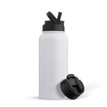 JoyJolt Vakuumisolierte Wasserflasche mit Klappdeckel und Sport-Trinkhalmdeckel – 946 ml – Weiß