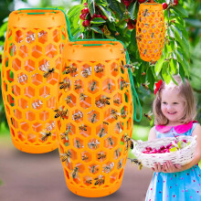 Outdoor Hanging Wasp Trap 2 Pack, Sticky NonToxic Reusable Yellow Jacket and Bee Killer Trap