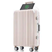 24in Aluminum Luggage with USB, Spinner Wheels & TSA Lock, Compatible with Travel Accessories, Pink