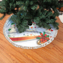 Jupe de sapin de Noël en dentelle à franges, motif bonhomme de neige jouant, douce, légère et agréable au toucher, 91 cm