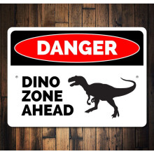 Panneau décoratif en aluminium « Zone Dino » - Danger dinosaure, compatible avec les cadeaux sur le thème des dinosaures pour enfants et