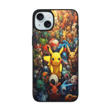 Pikachu-telefoonhoesje compatibel met iPhone 15, zachte glazen telefooncover voor dubbele camera, compatibel met iPhone 15 Plus