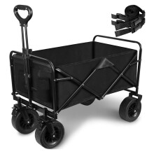 Collapsible Wagon Cart, Portable Heavy Duty Outdoor Garden Cart with All-Terrain Wheels & Drink Holders, compatible with beach, camping, fishing