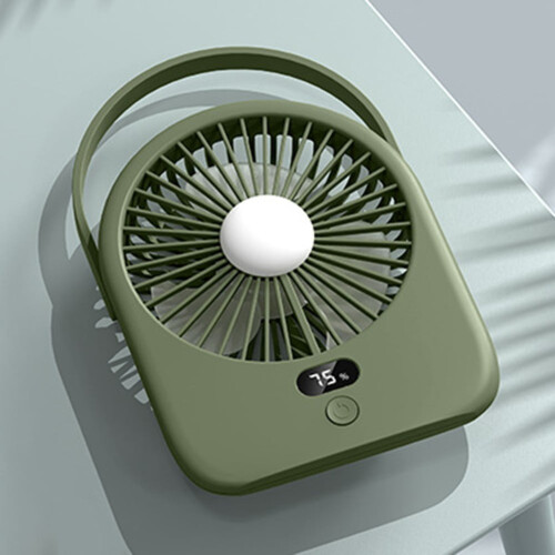 Ventilador de teto pequeno portátil com luz e visor digital USB, com dupla função e função de iluminação.