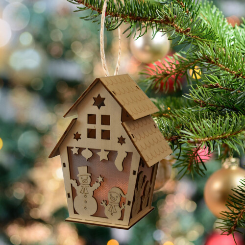 Julepynt i tre, DIY-sett, mini-tredekorasjonsboks for julearbeid 1