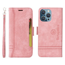 Hoesje compatibel met iPhone 15 Pro met kaartsleuven, TPU-leer, magnetische portemonnee-flipcover.