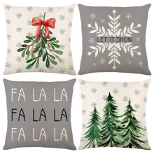 Kerstkussenhoezen 18x18 cm, set van 4, passend bij de kerstdecoratie in huis, roodgroene sierkussenhoezen in boerderijstijl voor bank, bed en auto