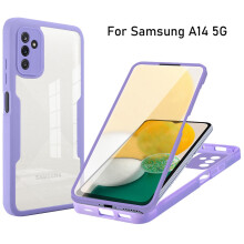 Compatibel met Samsung Galaxy A14 5G hoesje, dubbellaags transparante, robuuste en schokbestendige cover met schermbeschermer - Paars (6,6 inch, 2023)