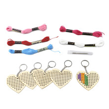 5 Stück Holzherz DIY Kreuzstich-Set mit Stickgarn &amp; Schlüsselring