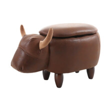 Storage Ottoman Footstool with Wooden Legs, Upholstered Animal Design for Living Room, Bedroom, Entryway, Brown 14.2'x13'x14.2'