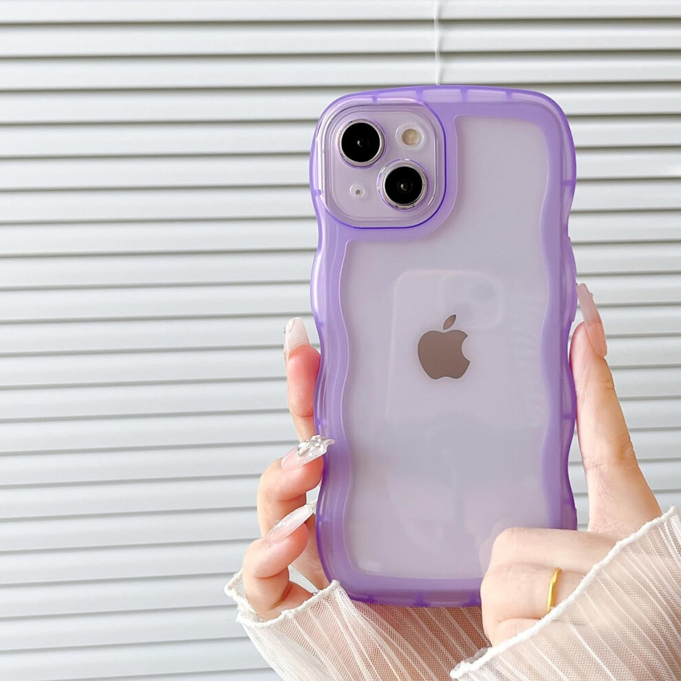 Compatible With Iphone 14 Case, Transparent Curly Wave Frame Soft Silicone Shockproof Tpu Protective Case Purple 9083649923672