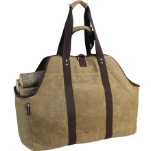Extra Large Waxed Canvas Firewood Carrier Bag with Shoulder Strap, Heavy Duty Water Resistant Log Tote for Fireplace and Wood Stove