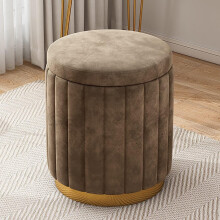 Velvet Storage Ottoman with Gold Base, Large Hidden Storage Footstool for Living Room, Green Brown