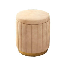 Velvet Storage Ottoman Round Upholstered Footstool with Hidden Storage for Bedroom or Living Room