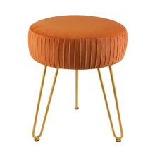 Velvet Round Ottoman with Gold Legs, Upholstered Footstool for Living Room, Bedroom or Makeup Room