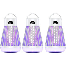 Bug Zapper 3 Pack Rechargeable Outdoor Mosquito Killer with 360 Protection, 2000V Power, IPX5 Waterproof