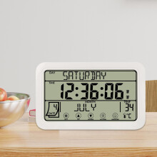 LOVIVER Electronic Wall Clock with Large Numbers, Day/Date Display, Desk or Wall Mounted, White - Compatible with Indoor Decor