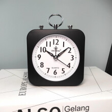 Zriyin Silent Alarm Clock Modern Square Quartz Movement Bedside Analog Dial Desk,Black