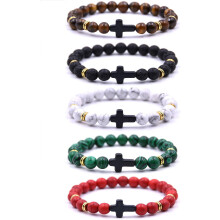 5-teiliges Perlenarmband für Damen und Herren – Elastisches Armband mit Lavastein-Kreuz – Hochwertiger Schmuck von [Markenname]
