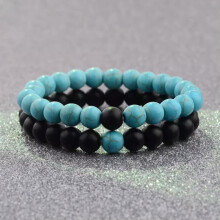 RSAMD 2er-Set Partnerarmbänder mit Yin-Yang-Motiv aus Natursteinen – Schwarz/Blau