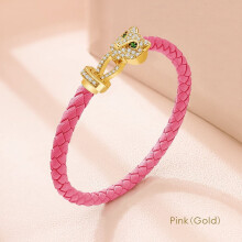 Klassisches Design, exquisites Geparden-Zirkon-Armband für Damen, geflochtenes Lederarmband, hochwertiges Geschenk für Paare, ideal für festliche