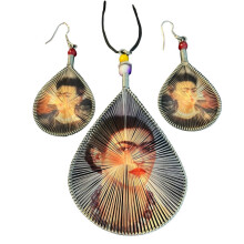 Frida Kahlo Boy Hair Handmade Earring & Necklace Silk Thread Teardrop Mexican 4” New