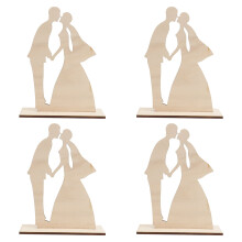 4-teiliges Set aus Holzbastel-Dekorationen für Braut und Bräutigam, Party-Accessoires (Khaki)