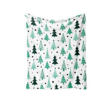 Kerstflanellen deken met kerstboommotief, boslandschap en sneeuw, verdikte deken met print, dubbelzijdig pluche slaapdeken, sjaal, kerstcadeaudeken