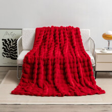 Faux Fur Throw Blanket Coffee - 800 Bubble Rabbit Fluff for Couch Bed Sofa, Soft Cozy Plush, 90x90 Inches