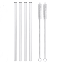 Glass Straws, 8 Pcs Reusable Glass Drinking Straws, Size 8''x8 MM, Including 4 Straight and 4 Bent with 2 Cleaning Brush, Clear Glass Straws Reusable