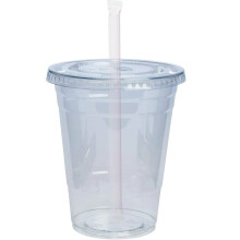 VeZee Vasos translúcidos suaves de 473 ml (16 oz) sin BPA, kosher, con tapas planas y pajitas para todo tipo de bebidas: 200 unidades