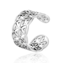 Anello RSAMD Viking Flower of Life da donna in acciaio inossidabile, geometrico, aperto e regolabile.