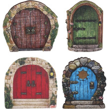 4PCS4Styles Mini Fairy Garden Door for Tree, Wood Door Windows Wall DIY Kit, Outdoor Decoration Yhteensopiva Bonsai, Terraario, Micro Landscape