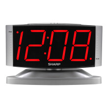 Compatible with Sharp LED Digital Alarm Clock, Swivel Base, Silver Case, Red Display, SPC033D