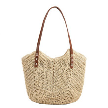 Sac bandoulière en paille pour femme, grand sac en paille tressée à la main avec anse, sac à main bohème beige pour l'été et la plage