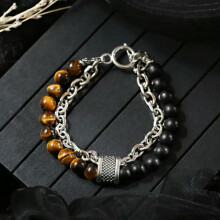 RSAMD Herren Damen Naturstein-Charm Tigerauge Metallkette Persönlichkeitsarmband Geschenk-M001-1