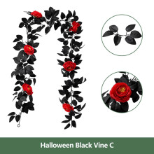 Halloween slinger voor de voordeur, 1,75 meter lange kunstmatige zwarte slinger met roos, gotische decoratie voor binnen en buiten, veranda, muur of