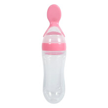 1Pc 90ml Silicone Baby Food Feeder, Bottle with Spoon, Fresh & Hot Cereal Feeder (Pink)