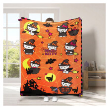 Halloween Hello Kitty Decke, Kawaii Katzen-Kuscheldecke für Sofa und Bett, 76 x 102 cm, dickes Fleece-Gesichtshandtuch, kompatibel mit KT-18