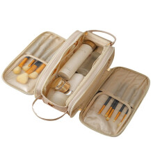 PU cosmetische tas, dubbellaags, grote capaciteit, reistas, handtas, dubbele ritssluiting, opbergtas voor beautyproducten, complete cosmetische tas