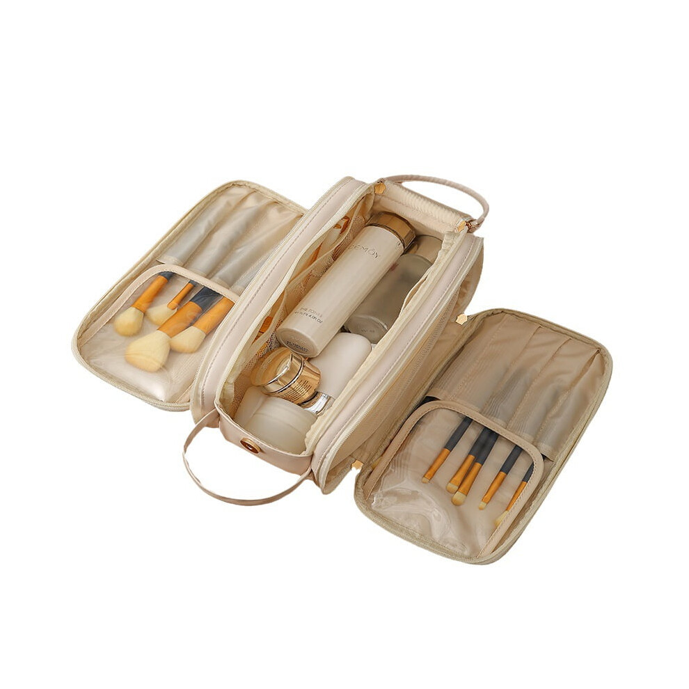 PU Cosmetic Bag Double-layer Large-capacity Travel Handheld Wash Bag Double Zipper Design Storage Bag Beauty Tools Full Storage Cosmetic Bag