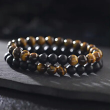 RSAMD Klassisk Herre Charm Mat Onyx Tigerøje Sten Perlebesat Helbredende Armbånd Smykker - 2 Stk/Sæt - Tigerøje + Onyx