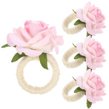 Servetringen, trouwhouders, rozenbloemhouders, zijden westerse stijl, plastic, roze, 4 stuks