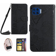Etui til Motorola G5G Plus Telefonetui Læderpung med Kortholder & Lang Rem Sommerfugle og Blomster Blødt PU-læder