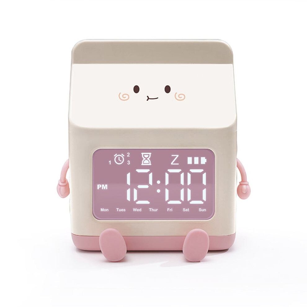Washranp Kids Alarm Clock,Milk Carton Shape LED Digital Display Alarm Clock Wake-up Countdown Clock with Data Cable