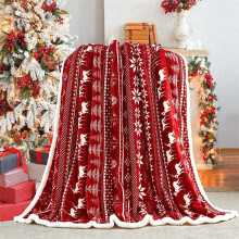 Manta navideña para sofá, manta navideña con estampado de Papá Noel, ciervos, muñecos de nieve y árboles, doblemente gruesa para sofá de