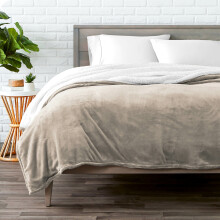 Manta de cama Bare Home Plush Sherpa - Suave y mullida - Reversible - Ligera - Tamaño matrimonial/queen, color guijarro