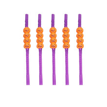 5 Pack Halloween Party Plastic Drinking Straws Skeleton Skull and Pumpkin Reusable Straws Halloween Decorations Supplies